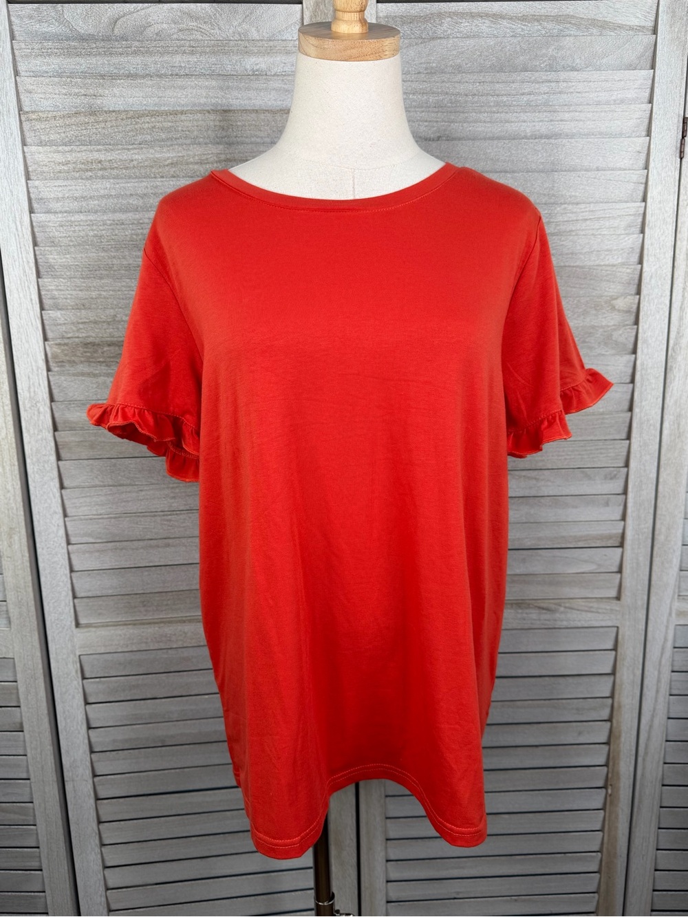 FASHION Tomato Red Ruffle Sleeve T-Shirt Women's-Large